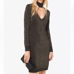 Michael Kors Gold/Black Metallic Sweater Dress